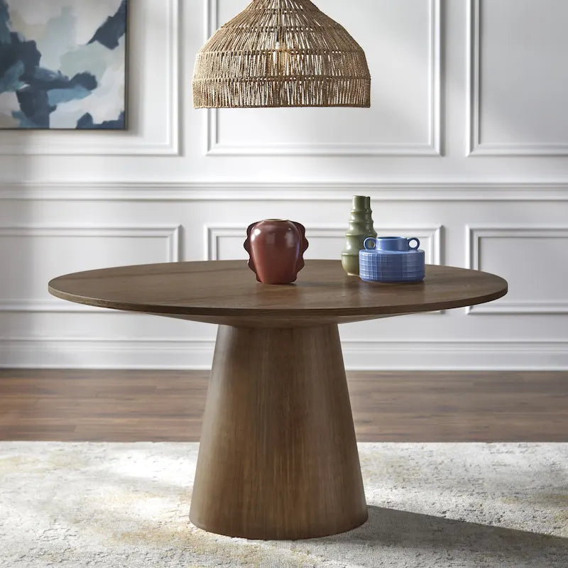 59-Inch Round Dining Table with Solid Wood Pedestal Base
