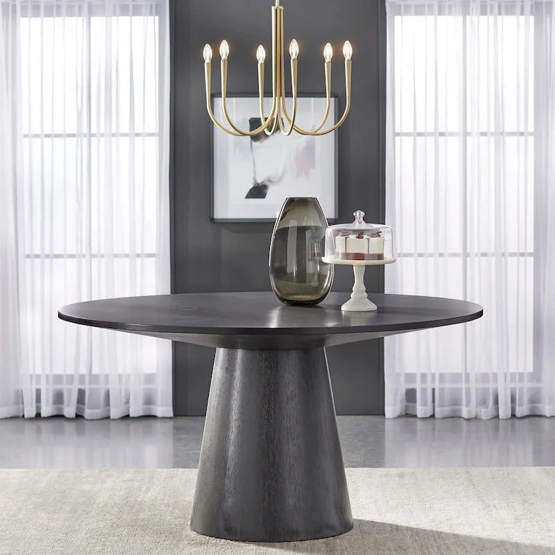 59-Inch Round Dining Table with Solid Wood Pedestal Base