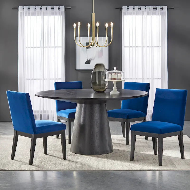 59-Inch Round Dining Table with Solid Wood Pedestal Base
