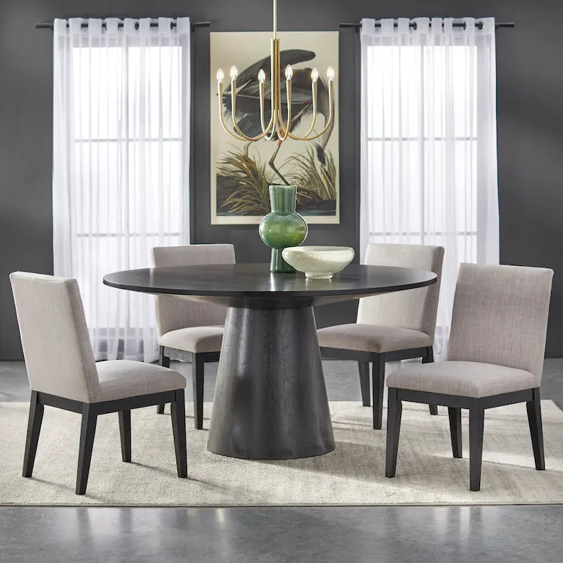 59-Inch Round Dining Table with Solid Wood Pedestal Base
