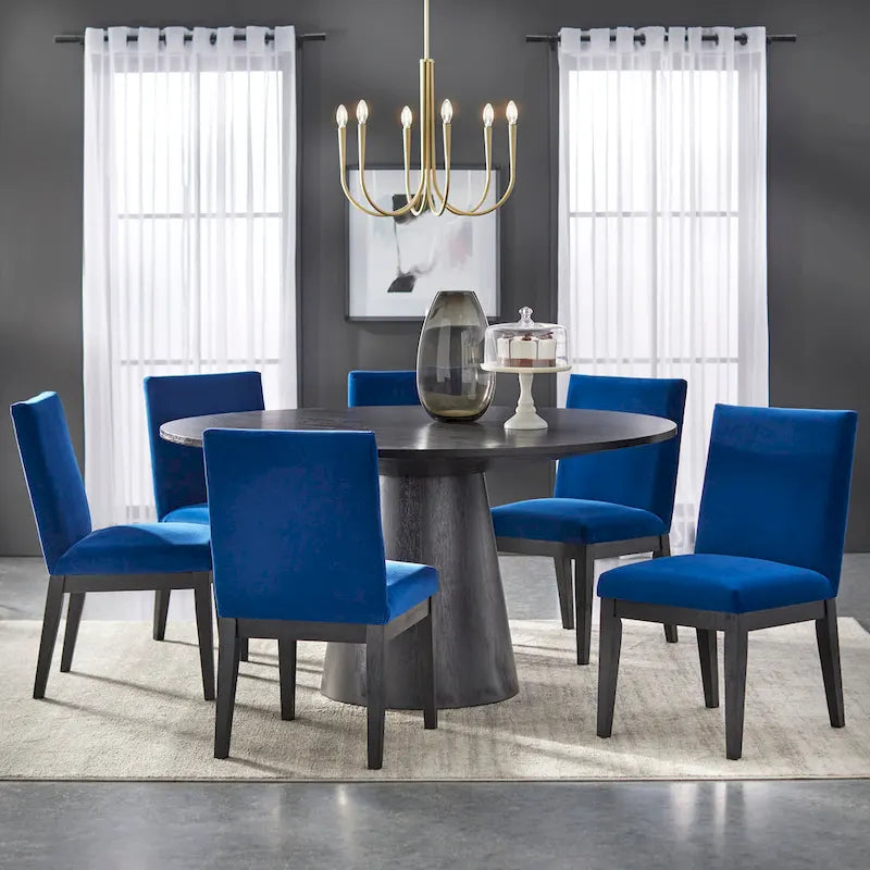 59-Inch Round Dining Table with Solid Wood Pedestal Base
