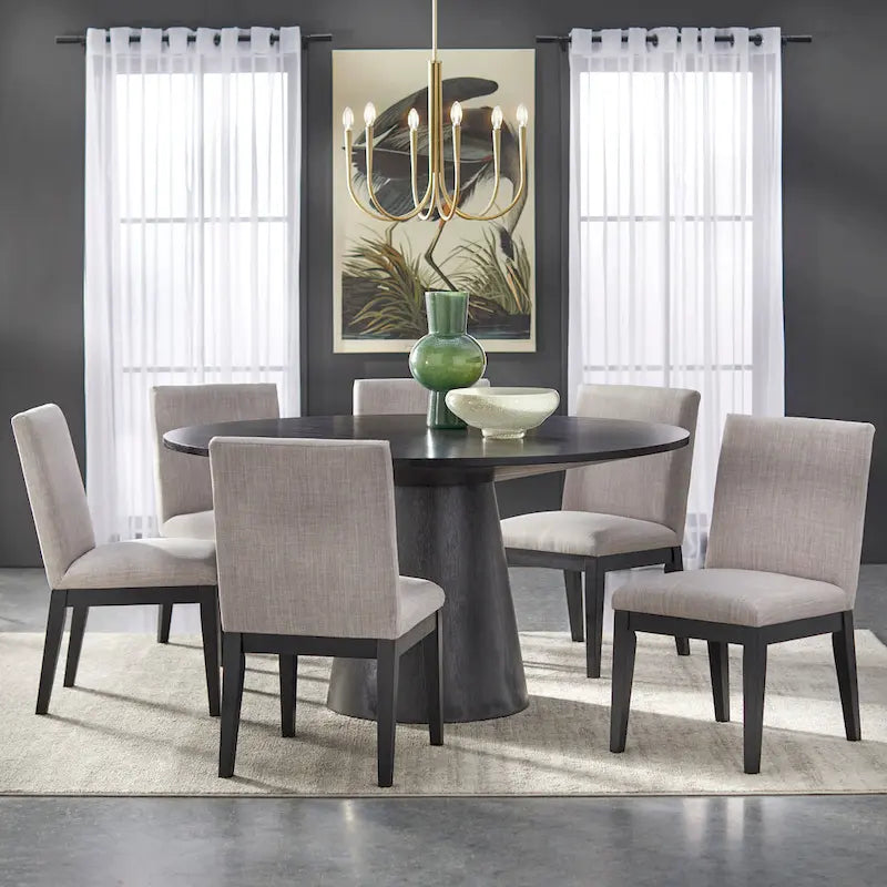 59-Inch Round Dining Table with Solid Wood Pedestal Base