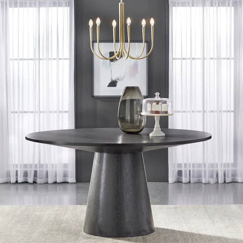 59-Inch Round Dining Table with Solid Wood Pedestal Base
