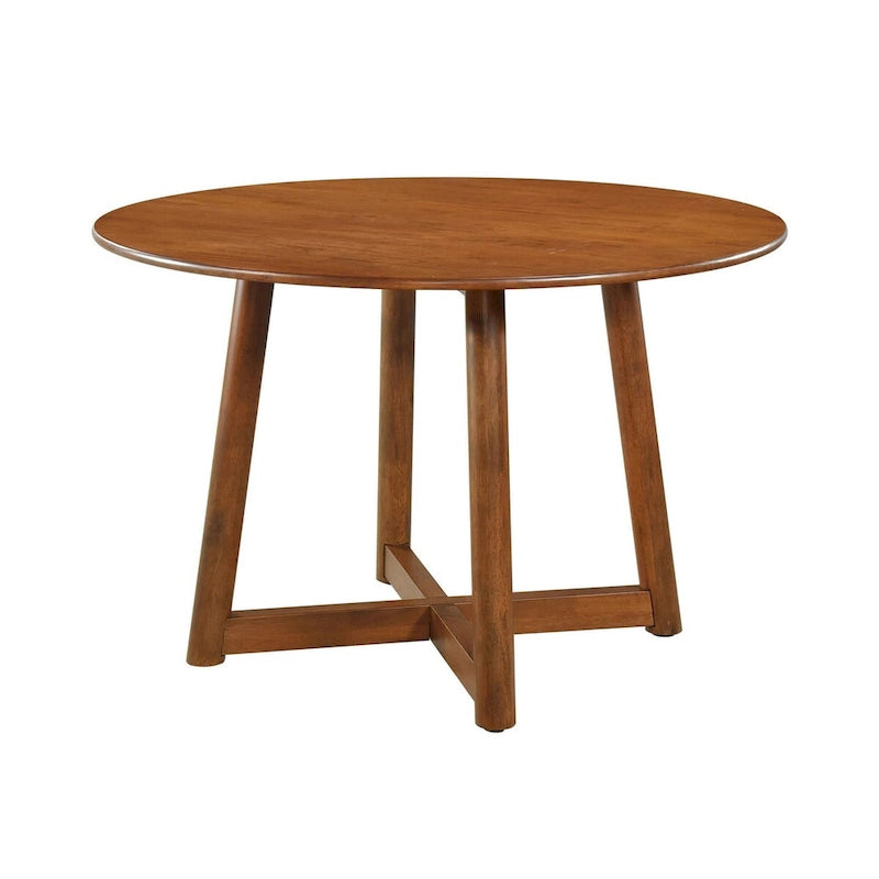 Round Solid Wood Dining Table with Geometric Intersecting Base — Walnut Finish