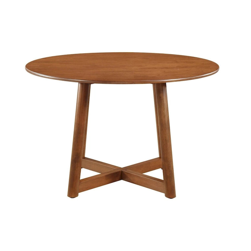 Round Solid Wood Dining Table with Geometric Intersecting Base — Walnut Finish