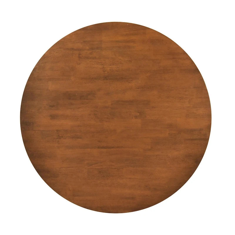 Round Solid Wood Dining Table with Geometric Intersecting Base — Walnut Finish