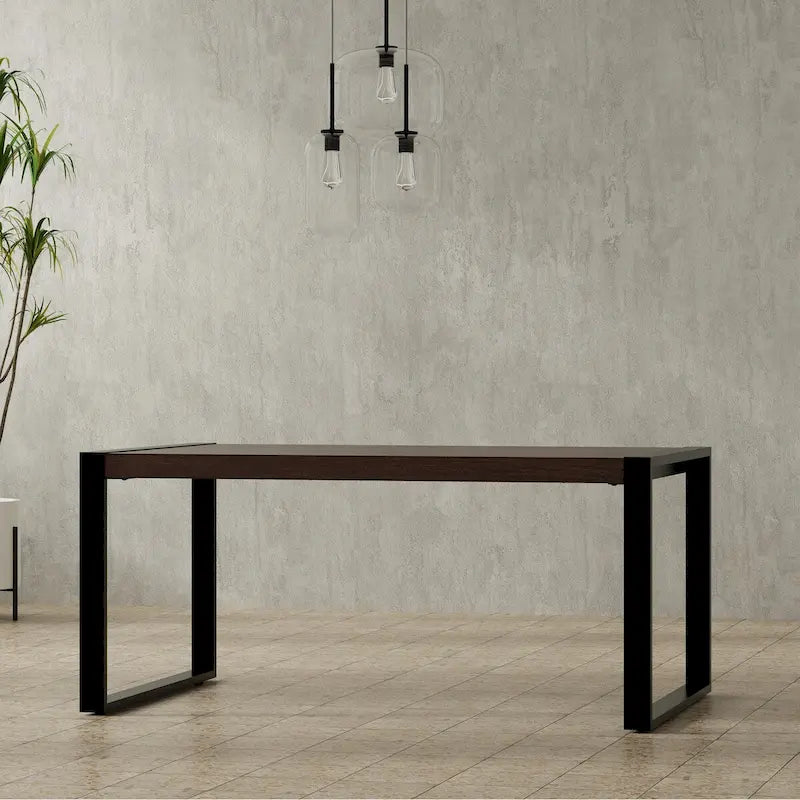 66-Inch Solid Mango Wood Dining Table with Black Metal Legs