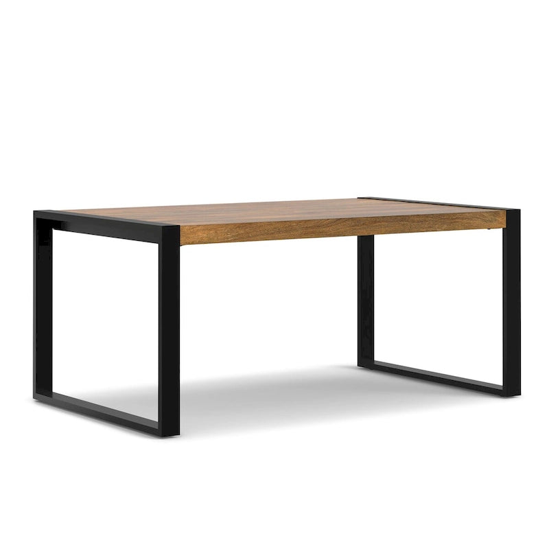 66-Inch Solid Mango Wood Dining Table with Black Metal Legs