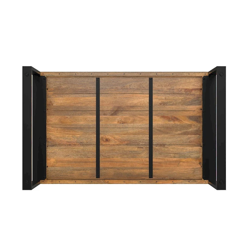 66-Inch Solid Mango Wood Dining Table with Black Metal Legs
