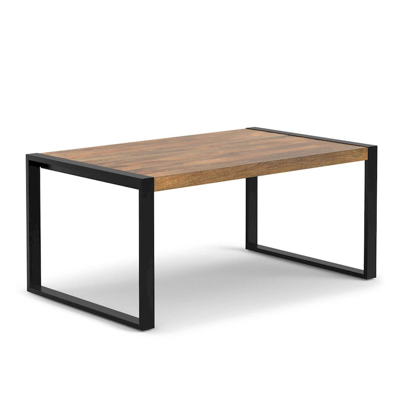 66-Inch Solid Mango Wood Dining Table with Black Metal Legs