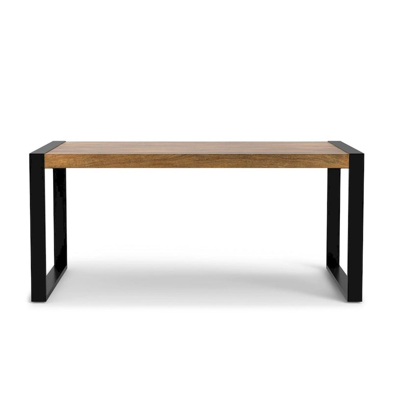 66-Inch Solid Mango Wood Dining Table with Black Metal Legs