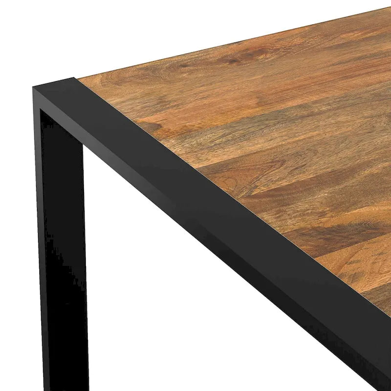66-Inch Solid Mango Wood Dining Table with Black Metal Legs