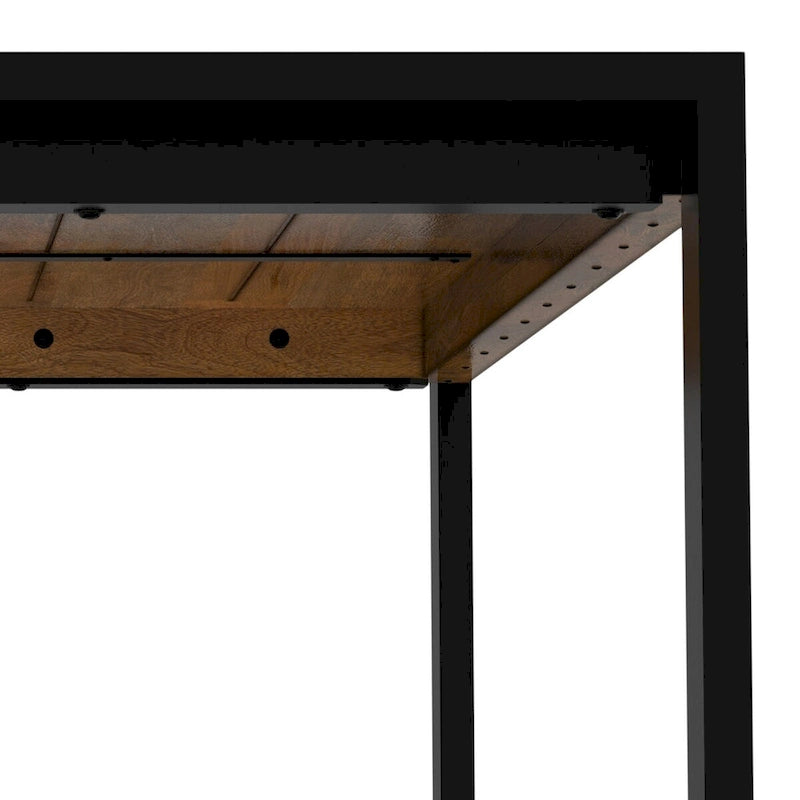 66-Inch Solid Mango Wood Dining Table with Black Metal Legs