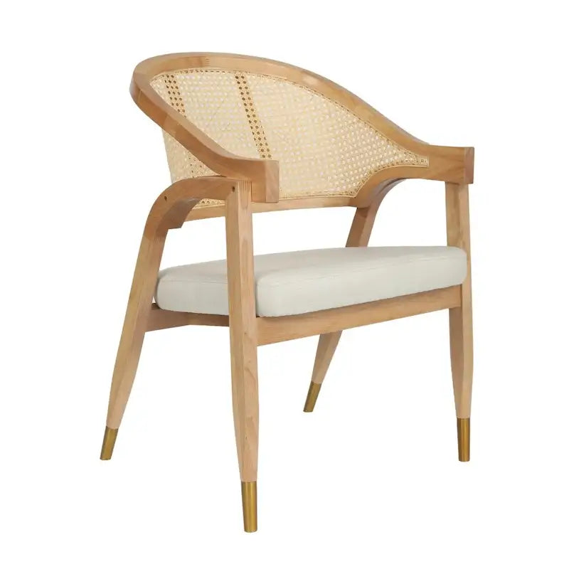 Cane Rattan Barrel Back Dining Chair with Cushioned Seat & Armrests