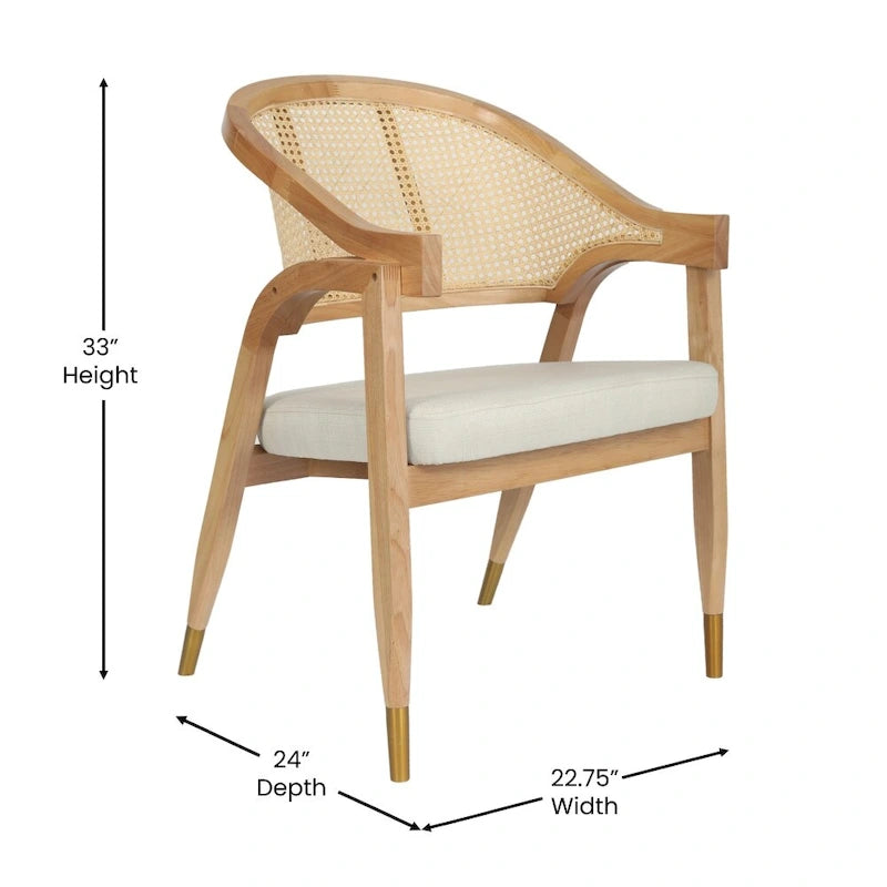 Cane Rattan Barrel Back Dining Chair with Cushioned Seat & Armrests