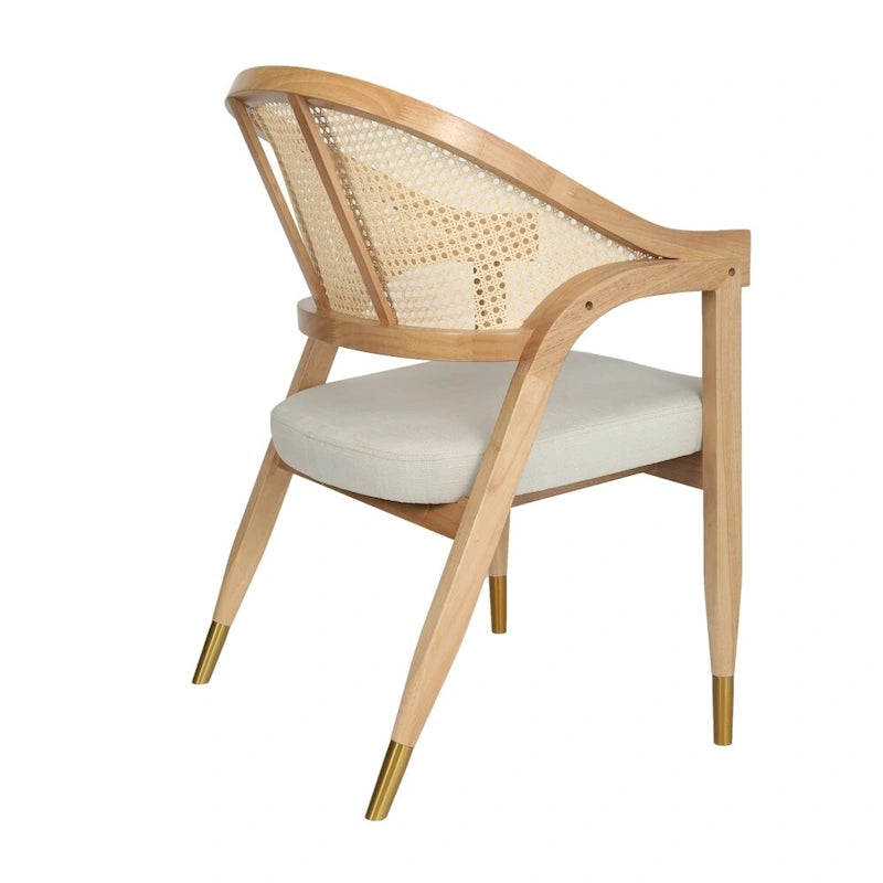 Cane Rattan Barrel Back Dining Chair with Cushioned Seat & Armrests