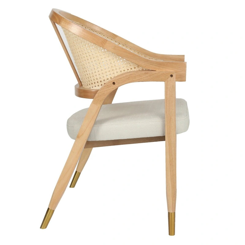 Cane Rattan Barrel Back Dining Chair with Cushioned Seat & Armrests