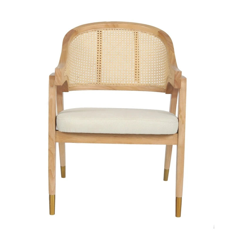Cane Rattan Barrel Back Dining Chair with Cushioned Seat & Armrests