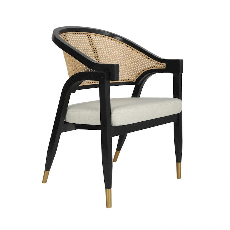 Cane Rattan Barrel Back Dining Chair with Cushioned Seat & Armrests