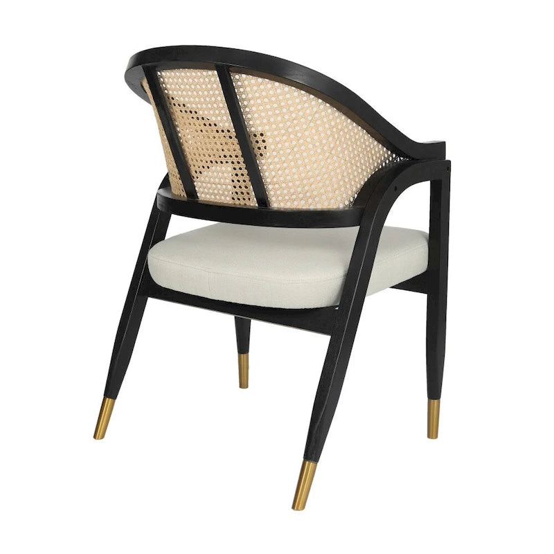 Cane Rattan Barrel Back Dining Chair with Cushioned Seat & Armrests