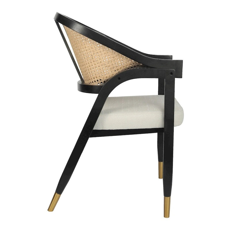Cane Rattan Barrel Back Dining Chair with Cushioned Seat & Armrests