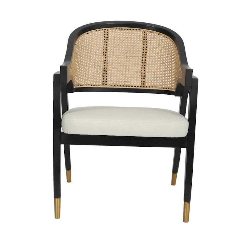 Cane Rattan Barrel Back Dining Chair with Cushioned Seat & Armrests