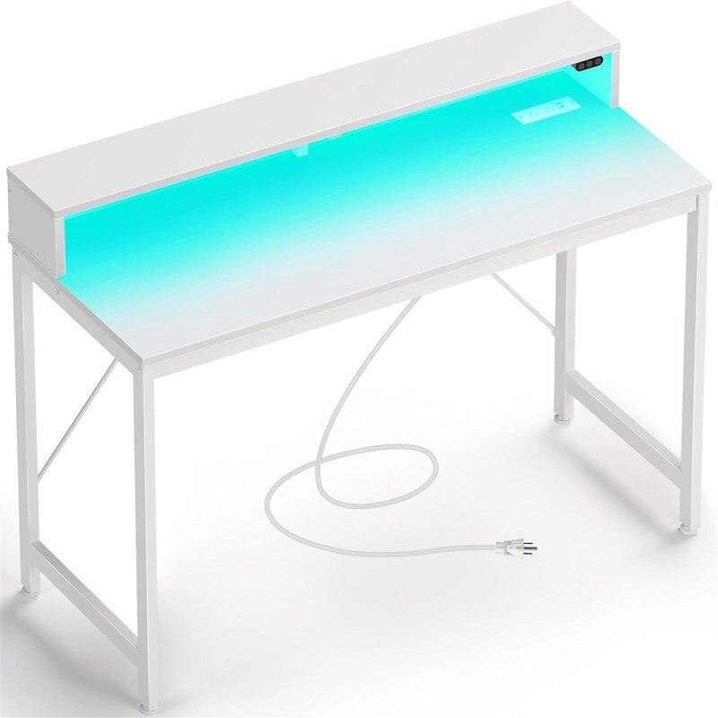 39" Gaming & Computer Desk with RGB LED Lights, Monitor Stand & Built-in Charging