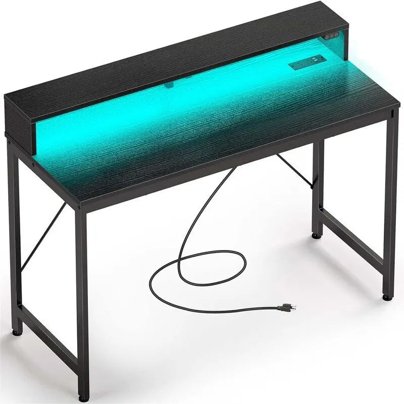 39" Gaming & Computer Desk with RGB LED Lights, Monitor Stand & Built-in Charging