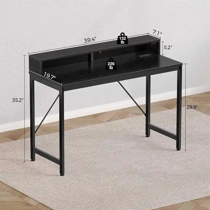 39" Gaming & Computer Desk with RGB LED Lights, Monitor Stand & Built-in Charging
