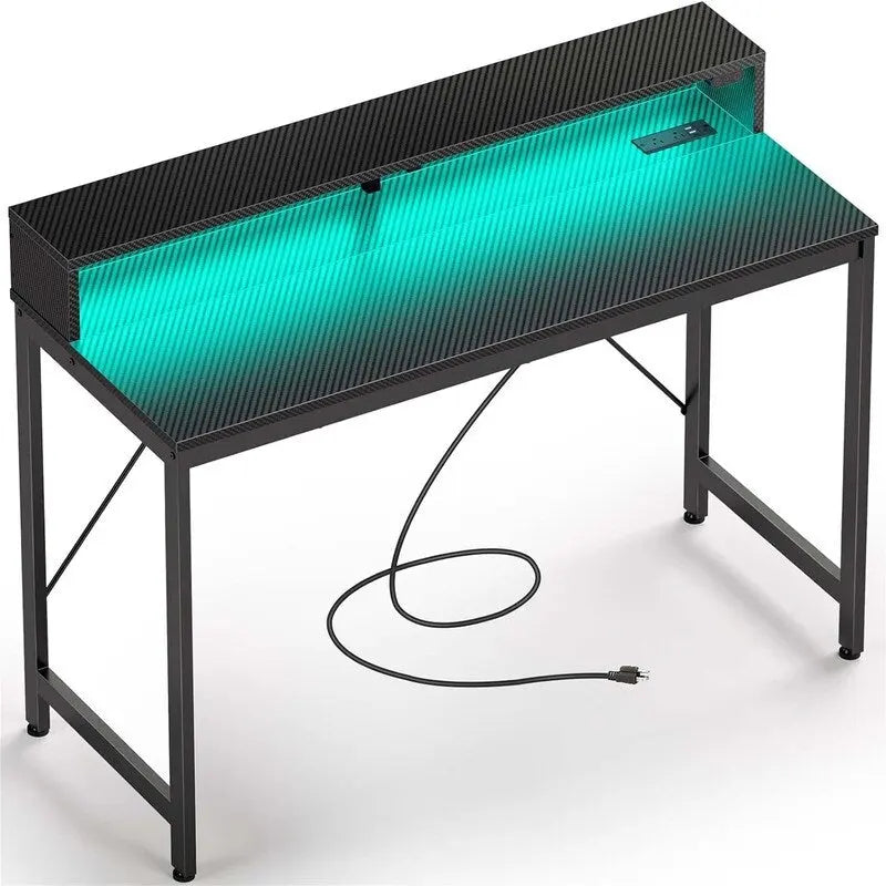 39" Gaming & Computer Desk with RGB LED Lights, Monitor Stand & Built-in Charging