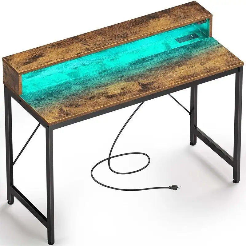 39" Gaming & Computer Desk with RGB LED Lights, Monitor Stand & Built-in Charging