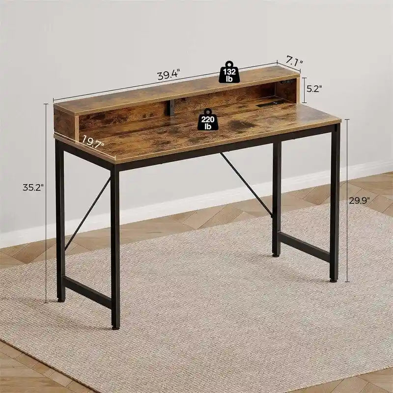 39" Gaming & Computer Desk with RGB LED Lights, Monitor Stand & Built-in Charging