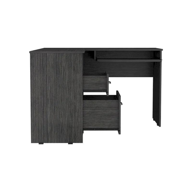 L-Shaped Corner Desk with Keyboard Tray, 2 Drawers & Open Shelf