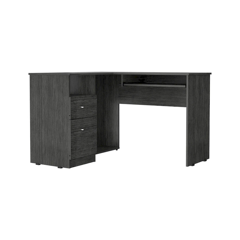 L-Shaped Corner Desk with Keyboard Tray, 2 Drawers & Open Shelf