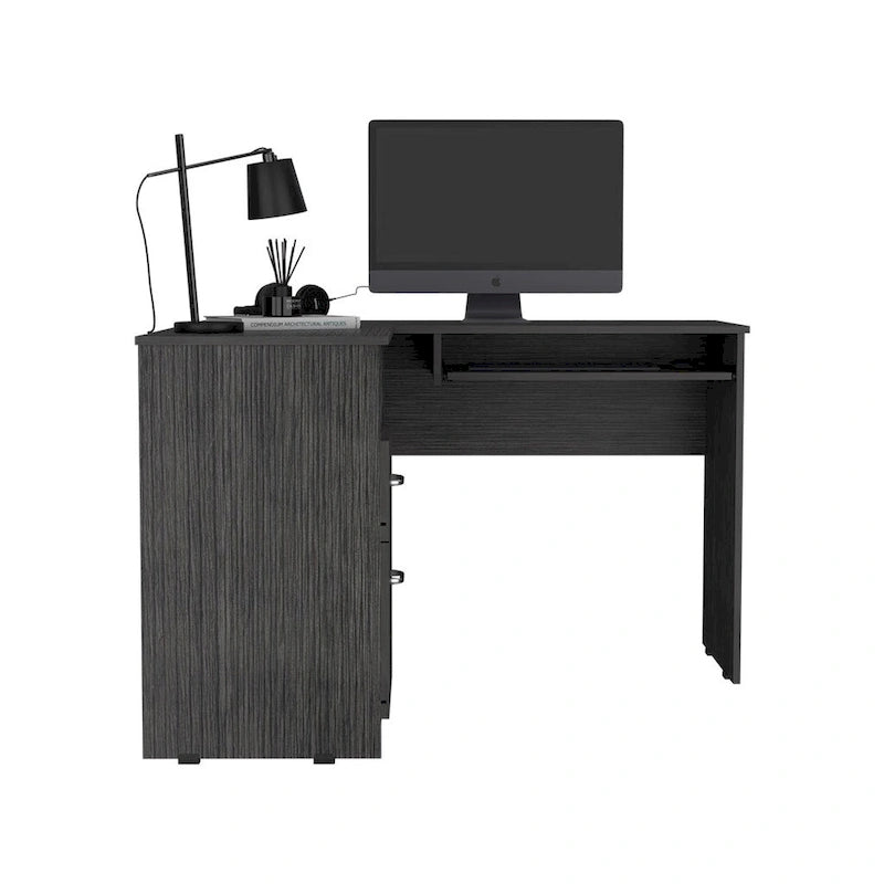 L-Shaped Corner Desk with Keyboard Tray, 2 Drawers & Open Shelf
