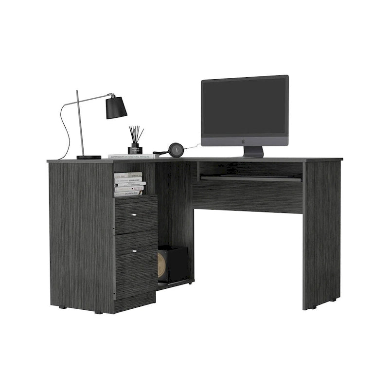 L-Shaped Corner Desk with Keyboard Tray, 2 Drawers & Open Shelf