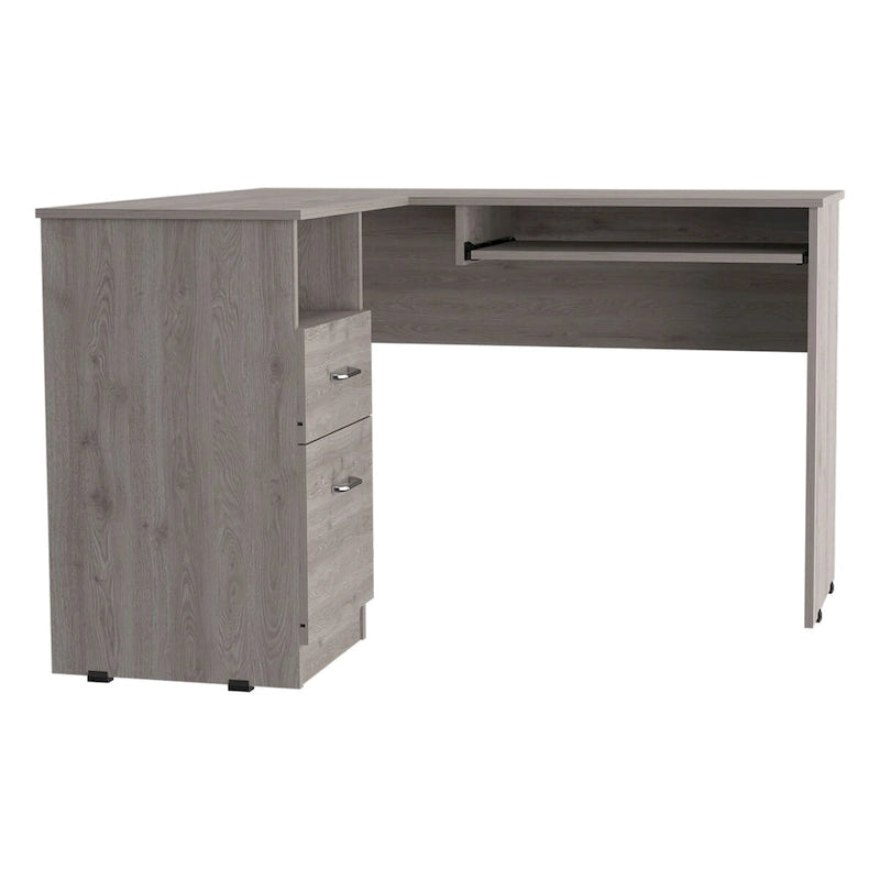 L-Shaped Corner Desk with Keyboard Tray, 2 Drawers & Open Shelf