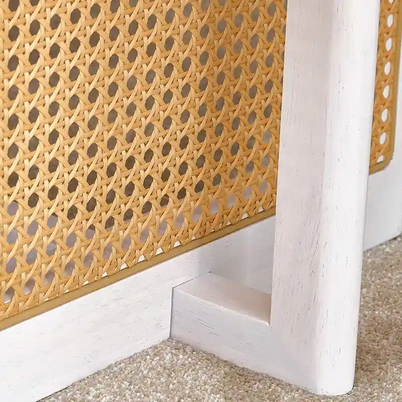 Solid Wood Coffee Table with Rattan-Weave Top — Rectangular Low Table