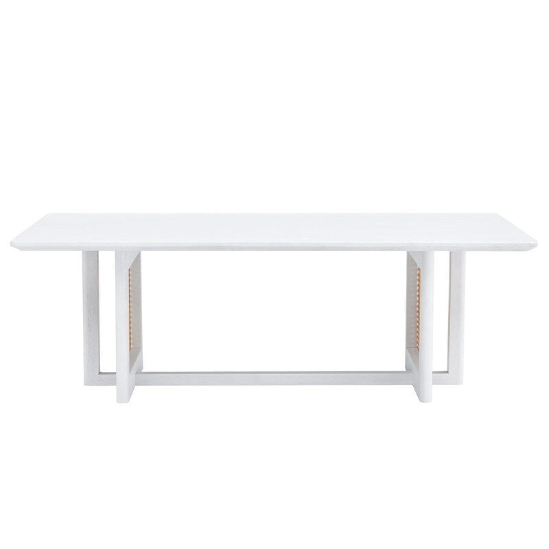 Solid Wood Coffee Table with Rattan-Weave Top — Rectangular Low Table