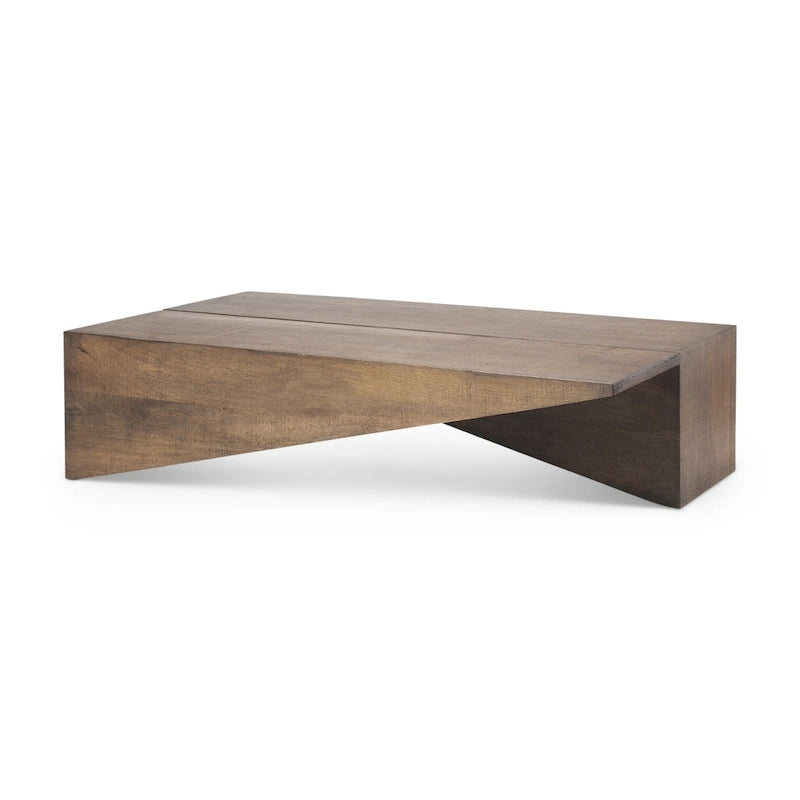 Solid Mango Wood Angular Coffee Table with Layered Triangle Design