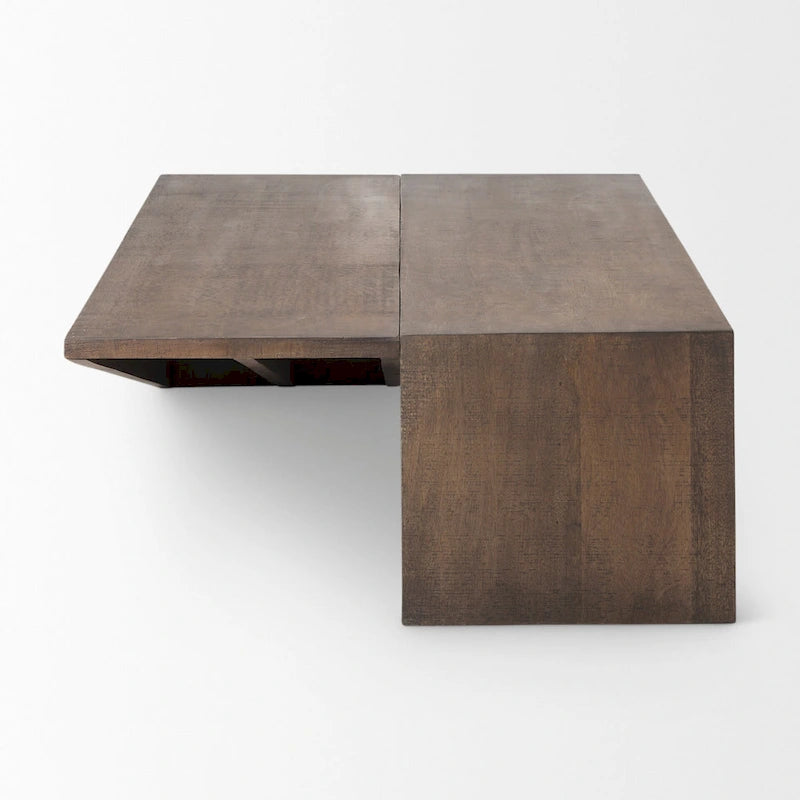 Solid Mango Wood Angular Coffee Table with Layered Triangle Design