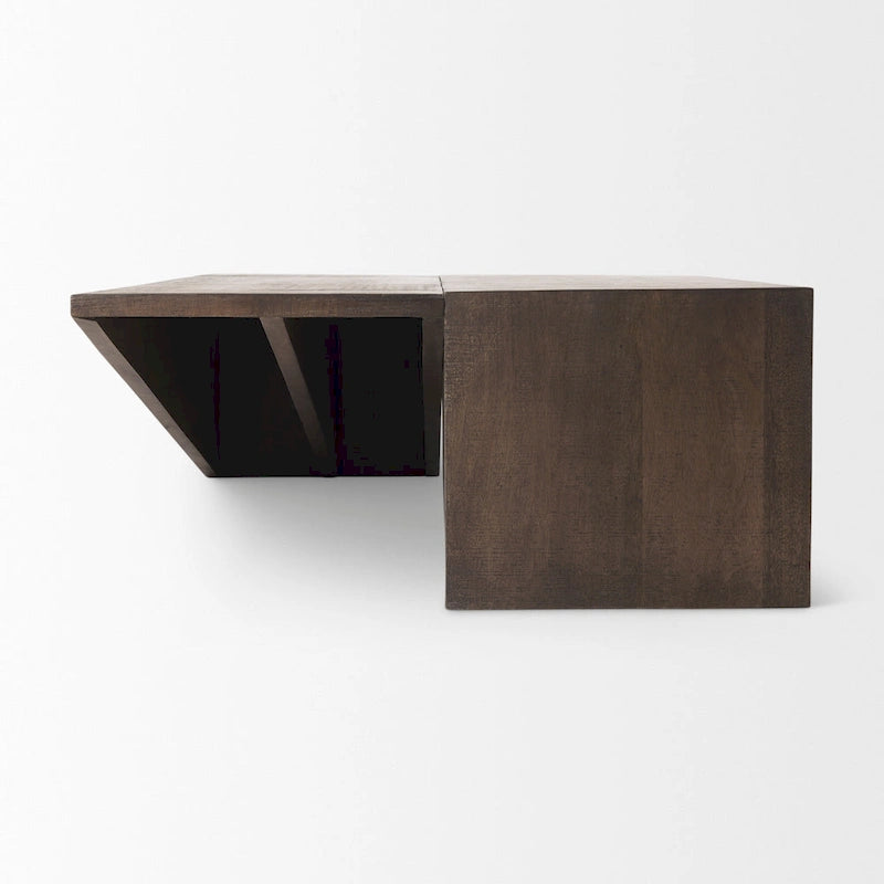Solid Mango Wood Angular Coffee Table with Layered Triangle Design