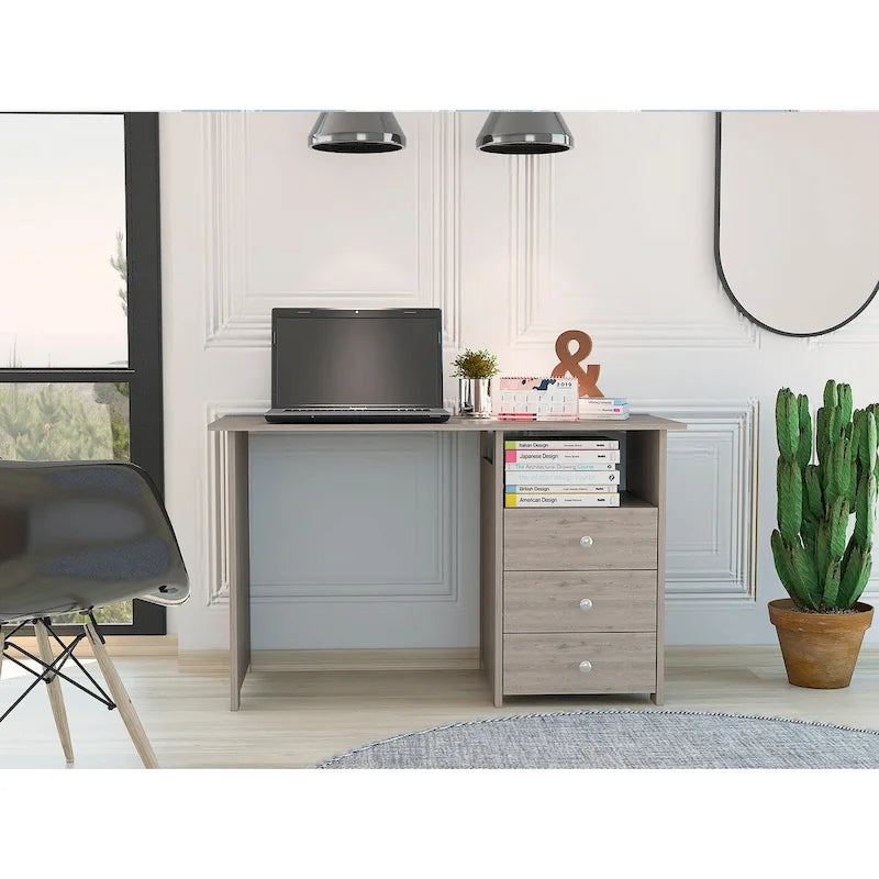 47" Modern Writing & Computer Desk with 3 Drawers & Open Shelf