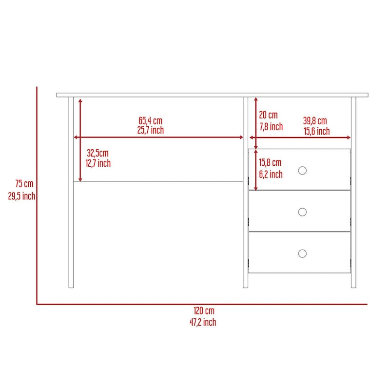 47" Modern Writing & Computer Desk with 3 Drawers & Open Shelf