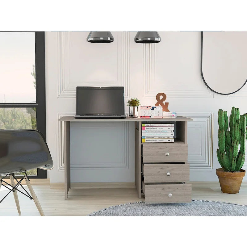 47" Modern Writing & Computer Desk with 3 Drawers & Open Shelf