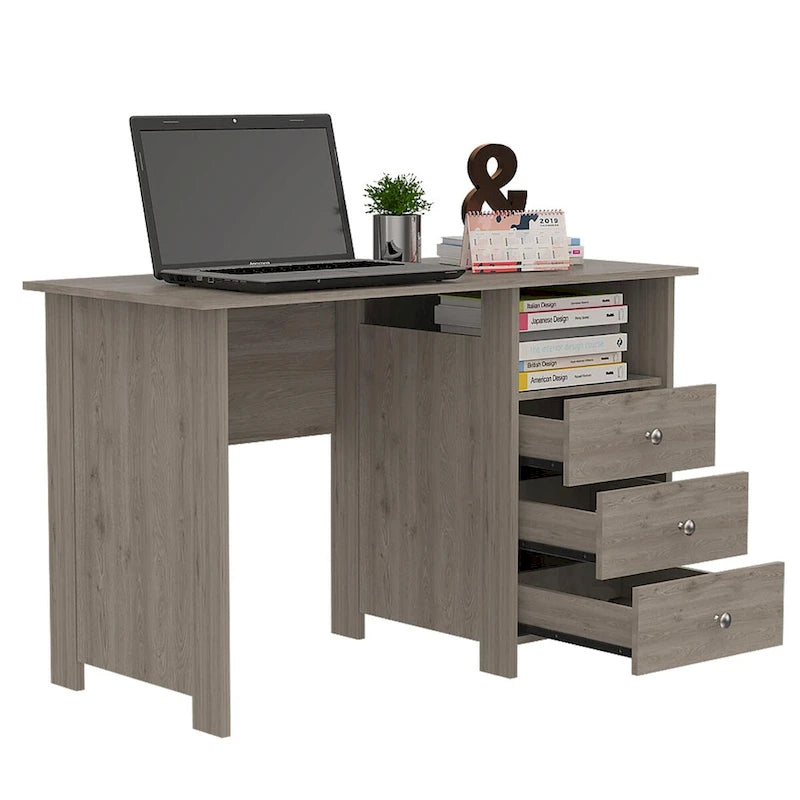 47" Modern Writing & Computer Desk with 3 Drawers & Open Shelf