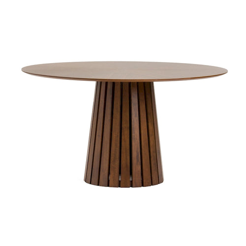 54-Inch Round Walnut Veneer Dining Table with Slatted Pedestal Base