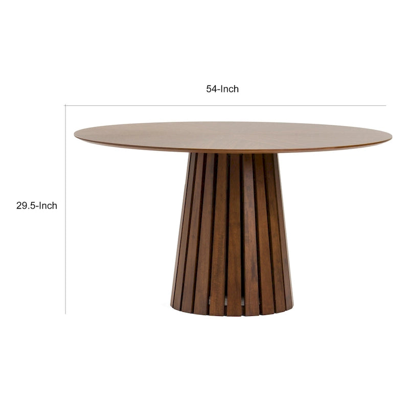 54-Inch Round Walnut Veneer Dining Table with Slatted Pedestal Base