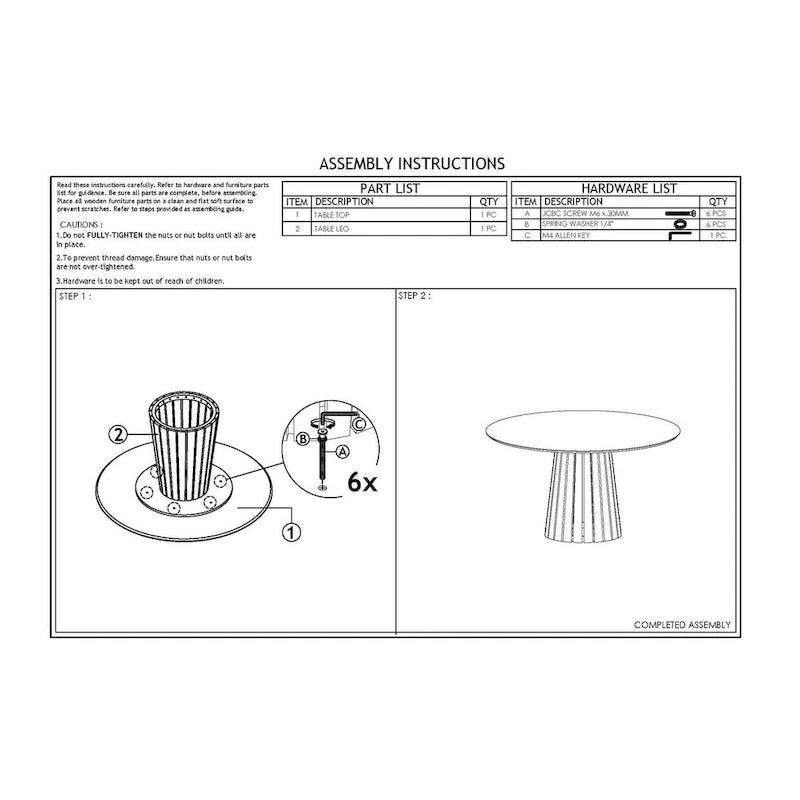 54-Inch Round Walnut Veneer Dining Table with Slatted Pedestal Base