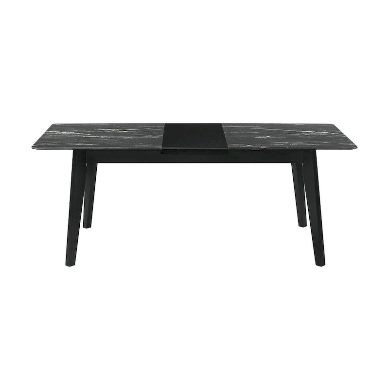 Black Faux Marble Extendable Dining Table with Self-Storing Leaf & Splayed Legs